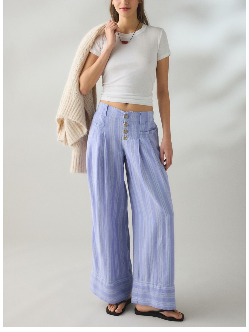 🟠NWT URBAN OUTFITTERS Daybreak Linen Blend Wide Leg Pants - Periwinkle/White